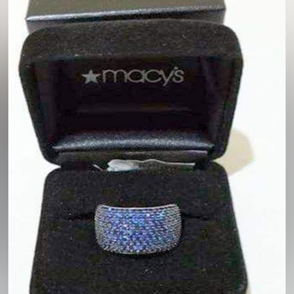 EFFY 14K White Gold Wide Band Ring featuring 3.60 carats of round Blue Sapphires - Picture 8 of 10